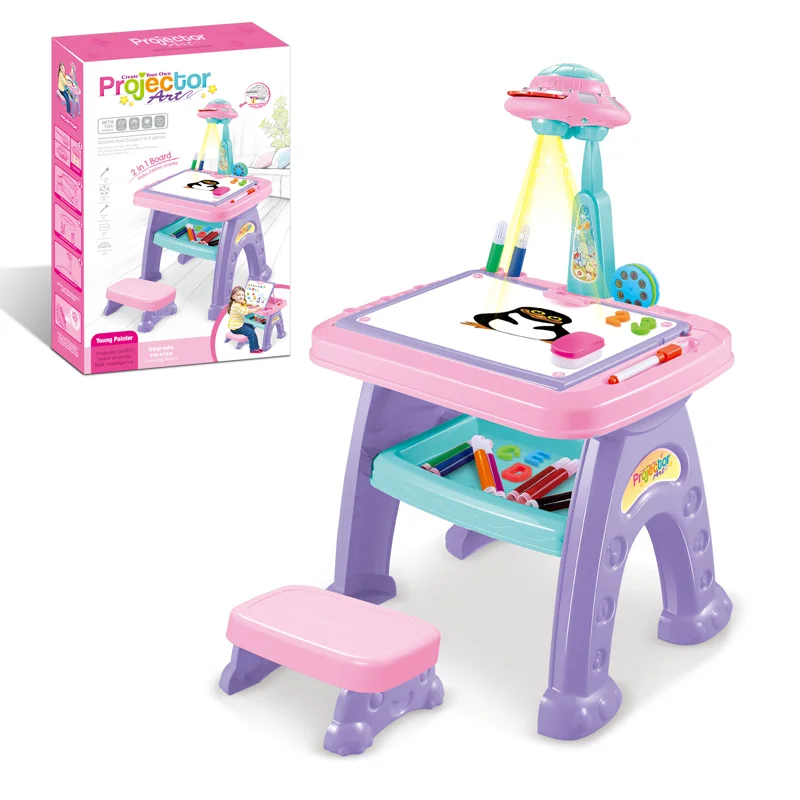 2 In 1 Painting Learning Table Drawing White Board Plastic Easel Kids Projector Drawing Board Kid Magnetic Draw Board Table