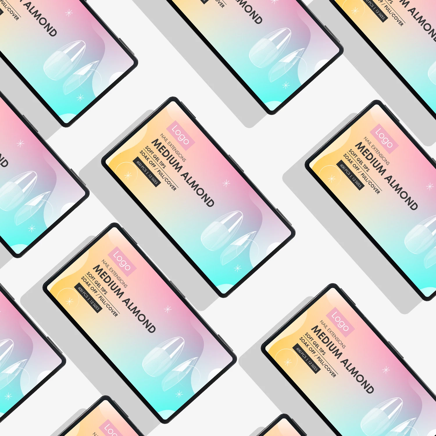 Custom 600 pcs top quality non-toxic no trace natural flexible acrylic soft gel nail tips