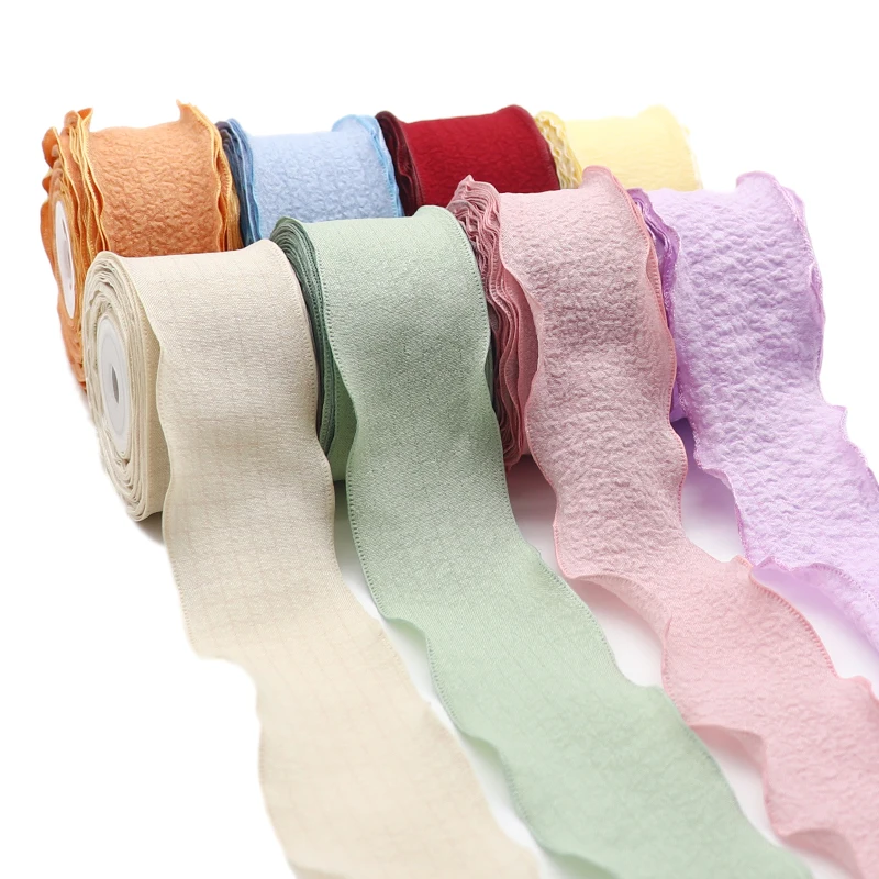 Tape DIY Make Hair BowKnot Sewing Craft Supplies 38MM Wrinkled Cotton Ribbon For Colorful Gift Packing