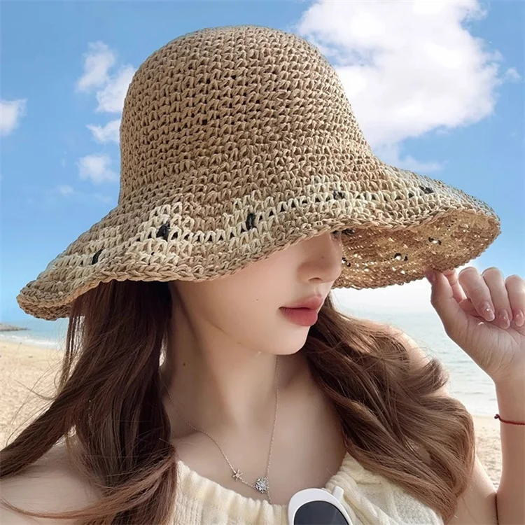 Simple Girl Wide Brim Floppy Summer Hats for Women Beach Panama Straw Weave Bucket Hat Femme Sun Shade Hat