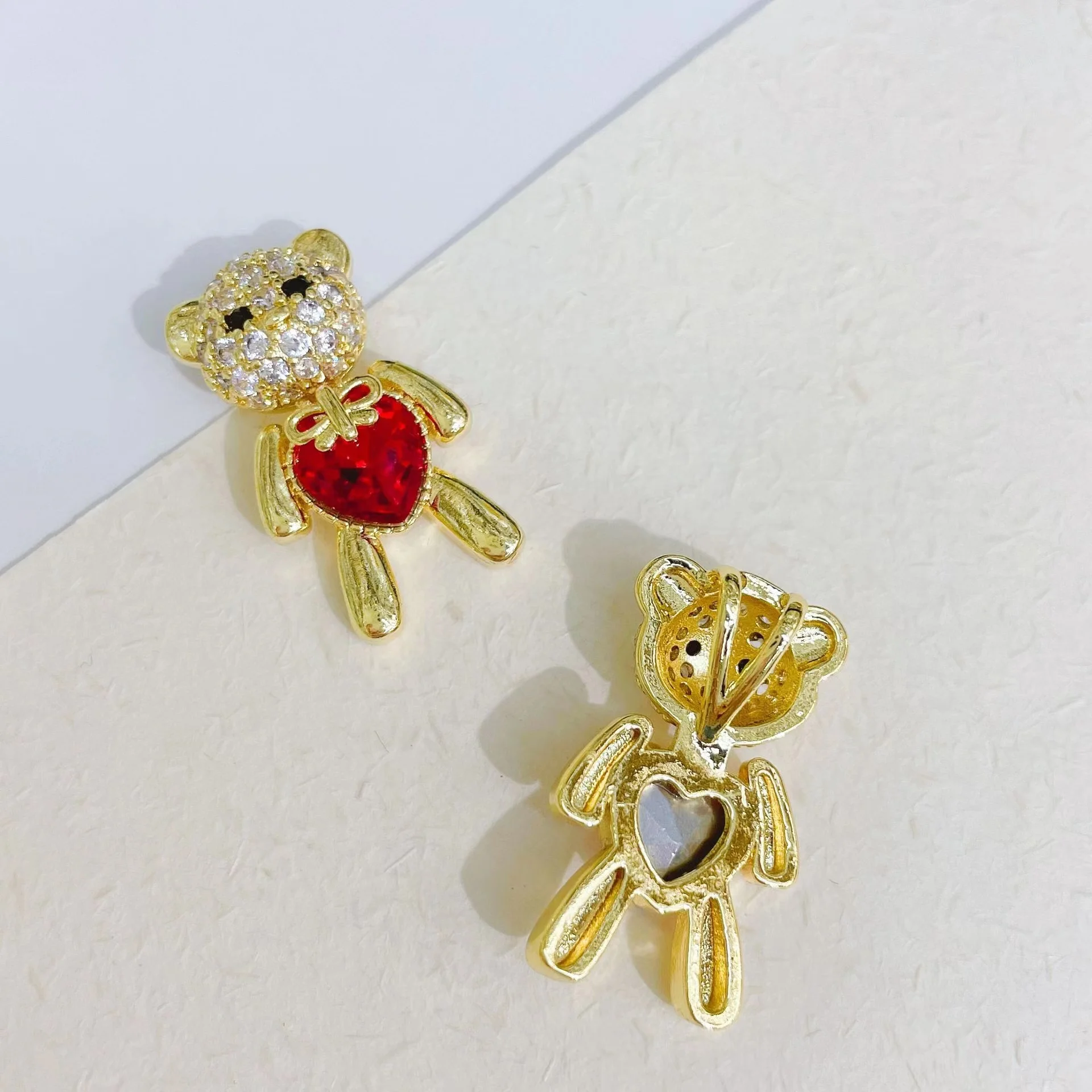 LOTOS Jewelry fashion red heart  jewelry Cute 14k gold filled Bear Charm Pendant