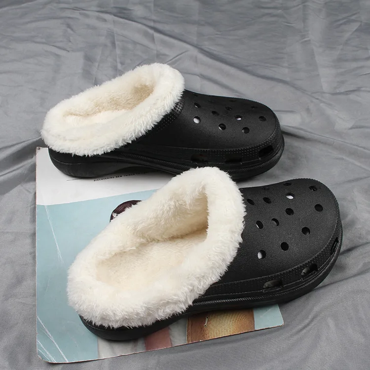 Morden Style Winter Furry Men Garden Shoes Girls Women Nurses Warm Fur Clogs Heeled Sandals