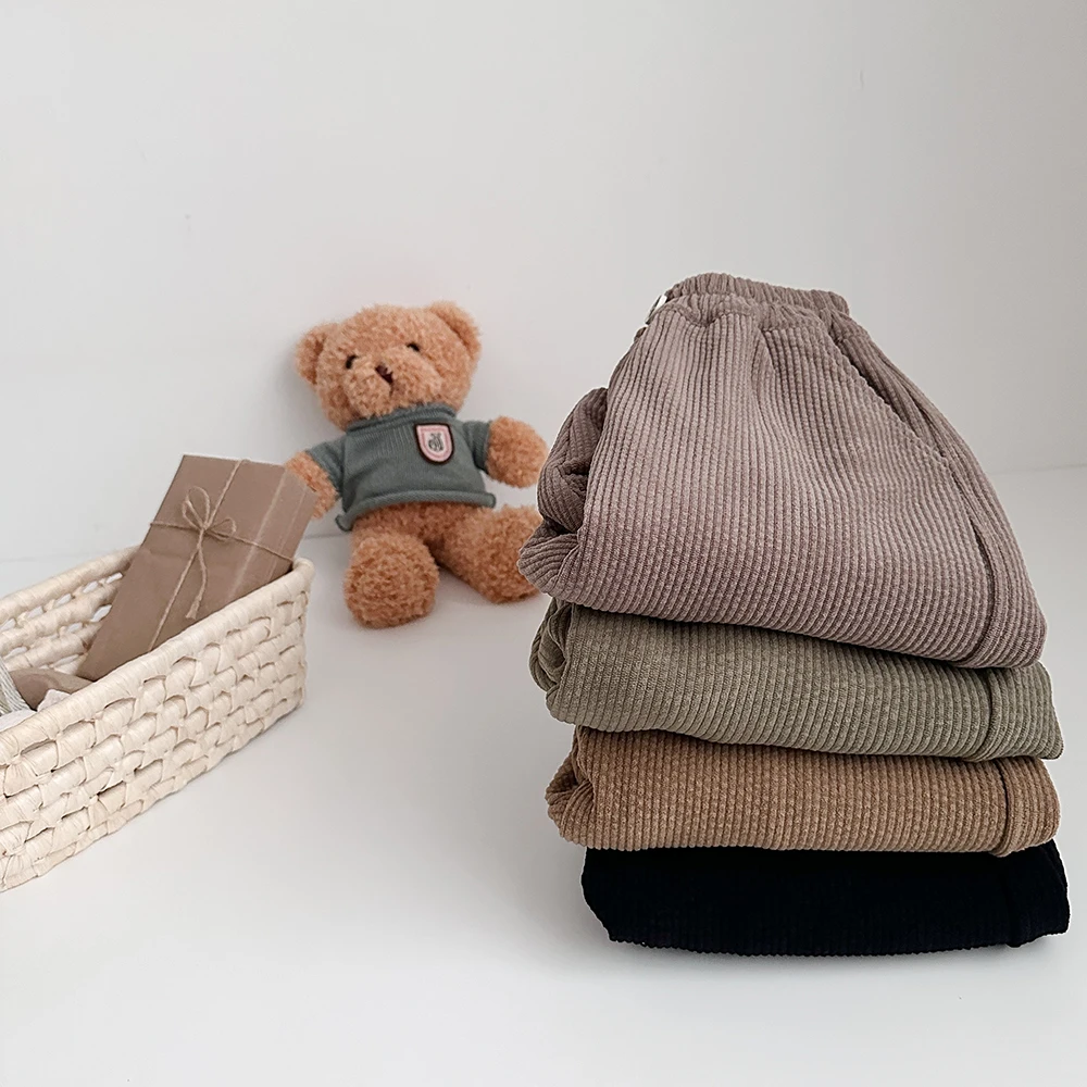 Purorigin Toddler Boy Clothes Self-heating Fabric Warm Winter Brown Corduroy Casual Kids Tracksuits Trousers Fleece Sweatpants