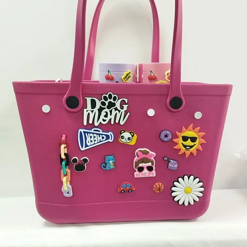 EVA Punched Beach Bag Charms Decoration Silicon Accessories Letter Flower Slipper for Summer Beach Designer  Bags