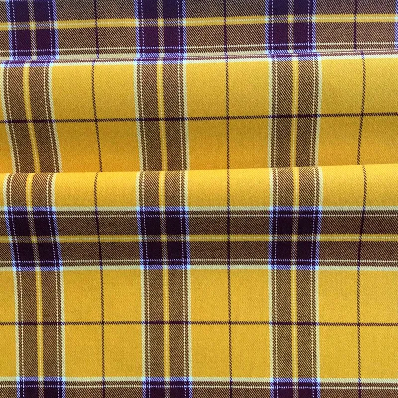 stretch polyester rayon spandex yellow yarn dyed uniform fabric for dress
