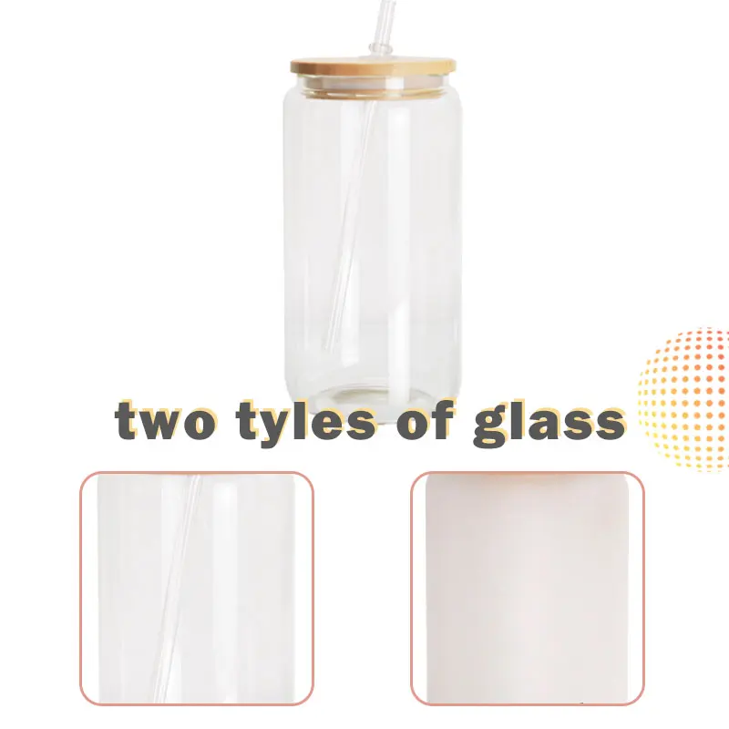 USA Warehouse stocked 12oz 16oz Clear Frosted Sublimation Blanks Glass Mason Jar Beer Can Glass Cup With Bamboo Lid And Straw