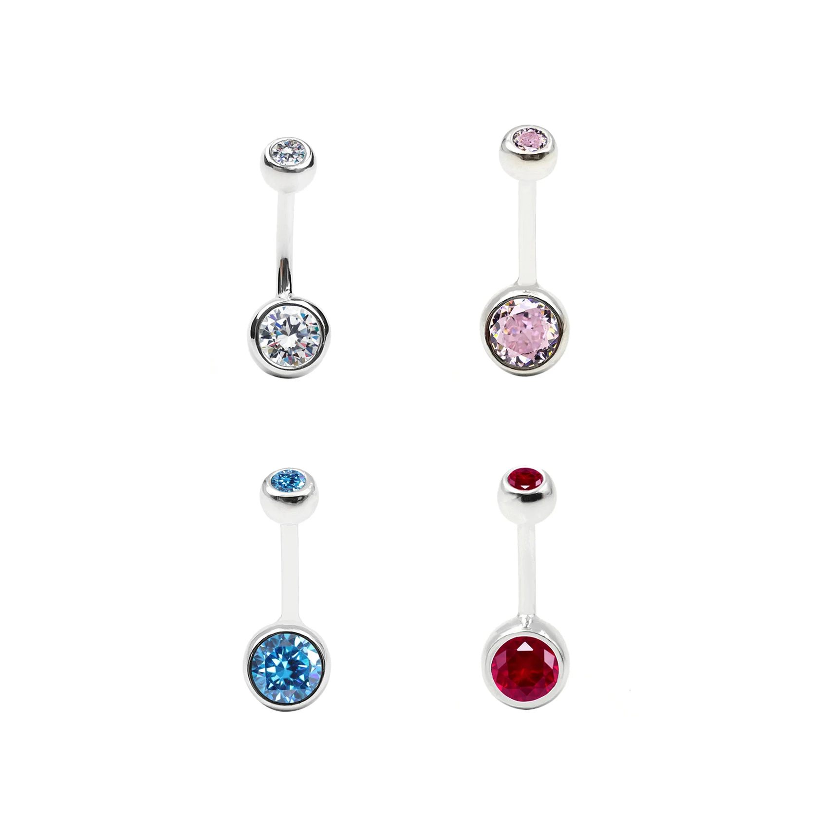 Barbell Round Ball CZ Belly Button Rings  Solid 925 Sterling Silver CZ Belly Rings Navel Piercing Jewelry Navel Rings
