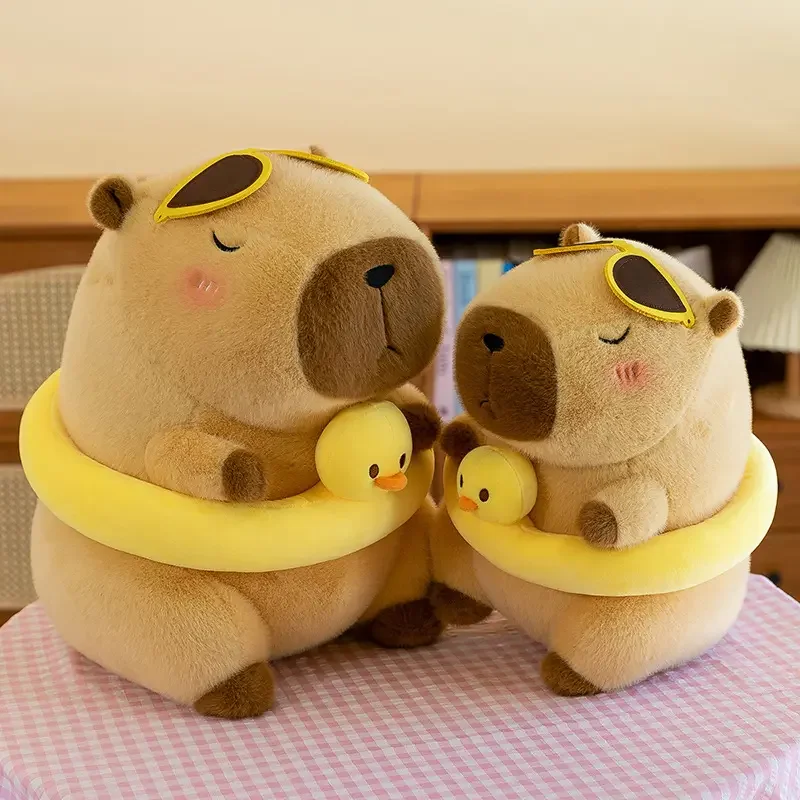 Hot Sell Beachwear Capybara Plush Toy Cute Simulation Yellow Duck Swim Ring Capibara Kawaii Stuffed Animals Birthday Travel Gift