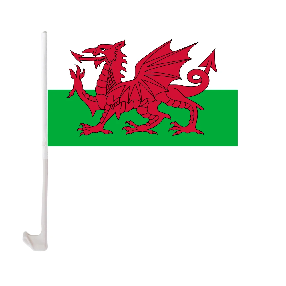 12x18 Inches Polyester Printing Custom Wales Car Window Flag With Holder