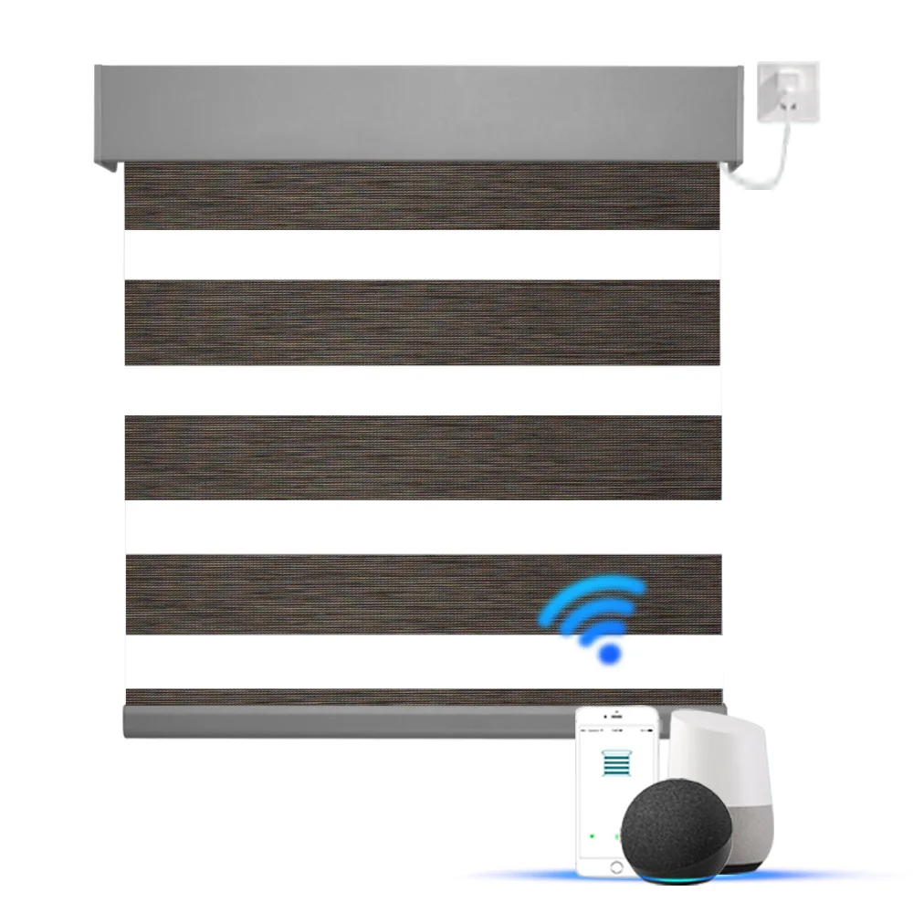 Умные комнатные перезаряжаемые и встроенные штекеры Zebra Shade motor 100% полиэстер двухслойные жалюзи