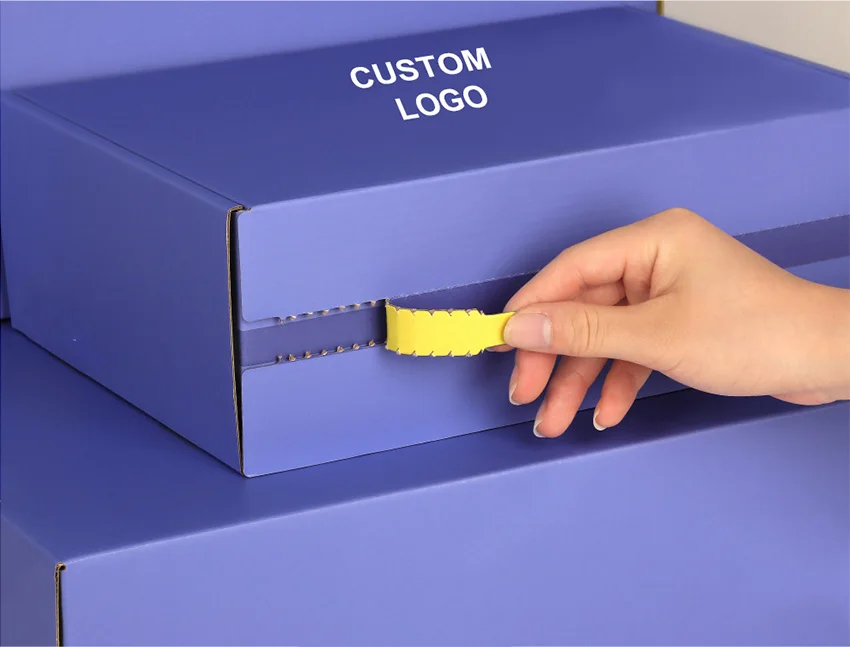 Custom Print Corrugated Paper Box Recycled Cardboard Zipper Tear Strip Mailer Packaging Shipping Self Sealing Boxes