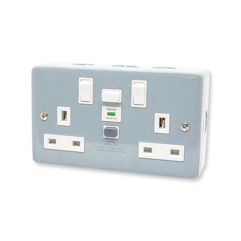 WOSOM British Standard WSRSP-5 2Gang Un switched RCD Socket White 13A 30mA Type A