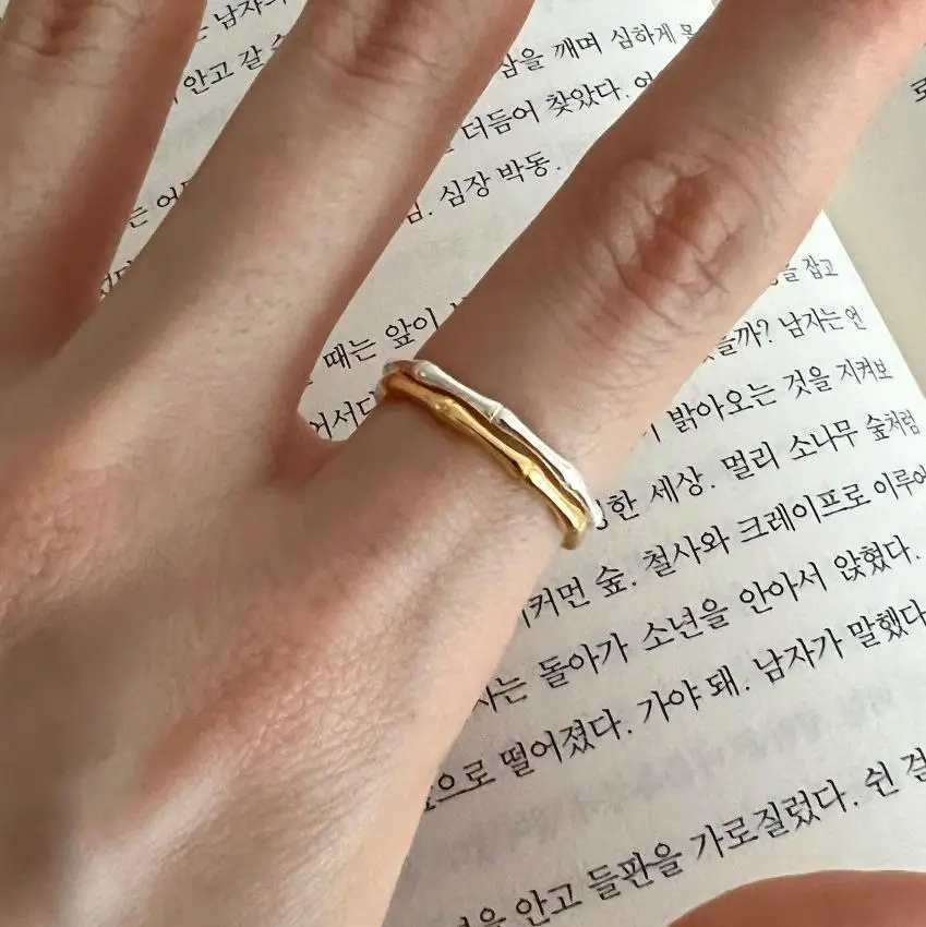 Classic 18K Gold Plated  Bamboo Bar Open Finger Rings For Women 925 Sterling Silver Women Jewelry