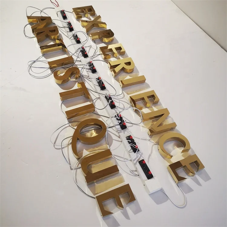Outdoor wall led light 3d backlit logo sign custom led stainless steel 3d letters gold  mirror  3d backlit logo sign for shopfro for store