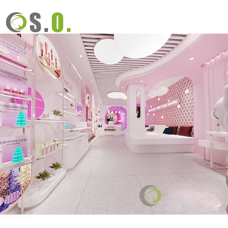 Beauty Retail Shop Store Counter Top Wooden  Makeup Cosmetic Shelf Cabinet Display Rack Stand