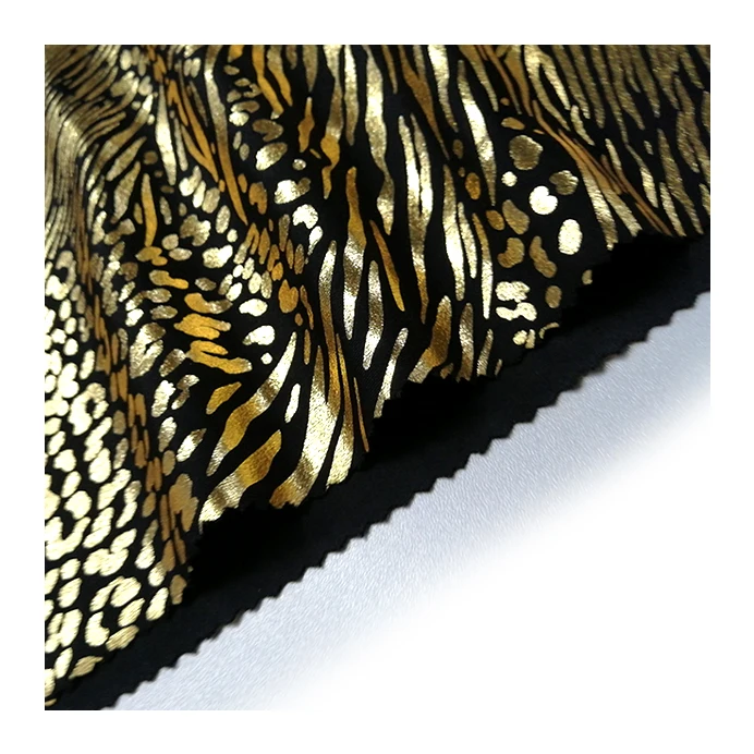 stock Foil gold stamping stretch fabric latest dress design dacron spandex elastane fabric
