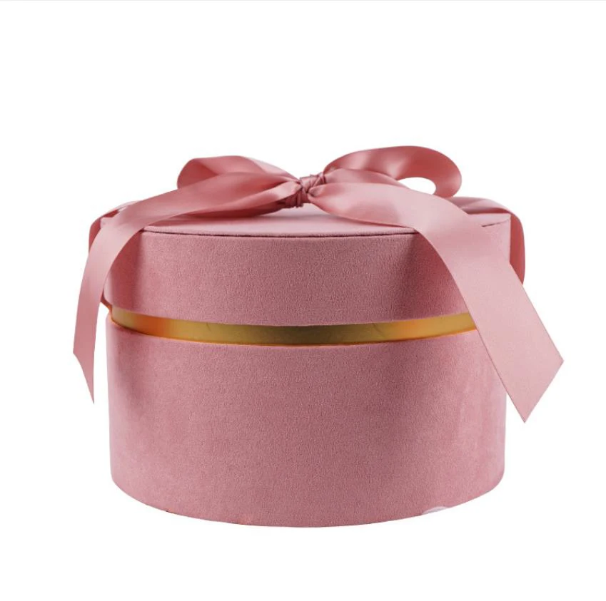
Custom round/tube velvet cover paper wedding gift boxes with nice ribbon 