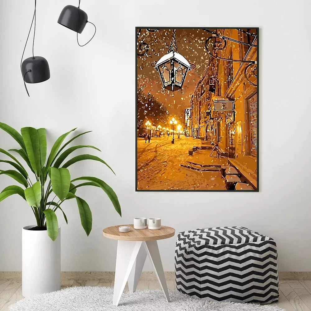 HUACAN Diy Oil Painting By Numbers Winter Ready Frame Snow Canvas Drawing Paint By Numbers Landscape For Adults Kids Gift