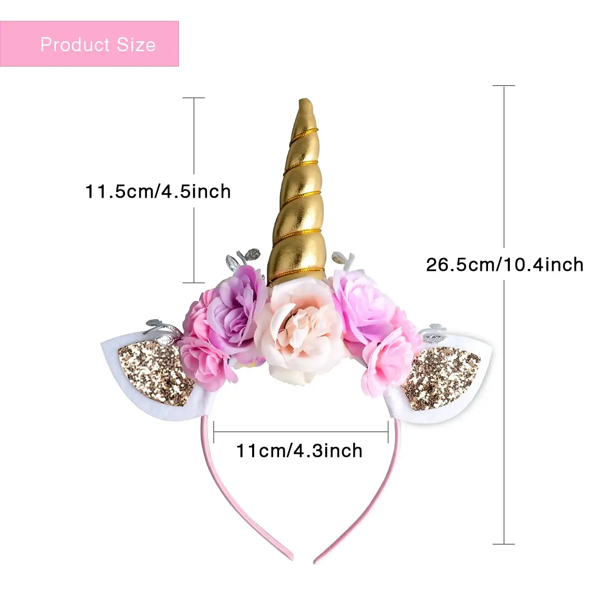 Unicorn Headband, Rainbow Glitter Horn Headband Cat Ear Head Bands Flowers Headwear Accessory for Unicorn Party Supplies