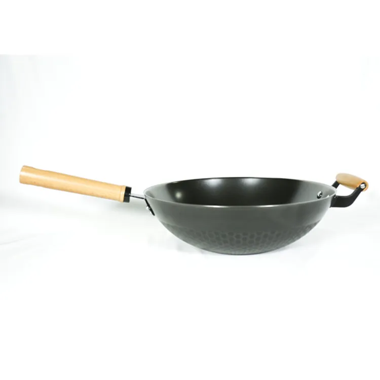 Chinese Handmade Nonstick Cast Iron Wok Pan Cooking Stock Pot Food Sizzling Dish Set