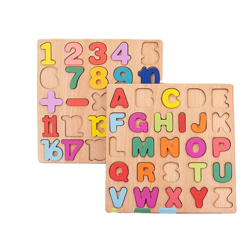 Children Toddler English Montessori Board Alphabet Abc Letter And Number Kids Educational Learning Toys Wooden Puzzle Board