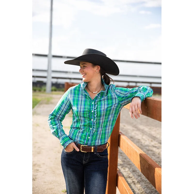 Women 100% cotton pink gingham print arena shirt Tailored feminine cut  Full-length buttons 100%cotton plaid shirt