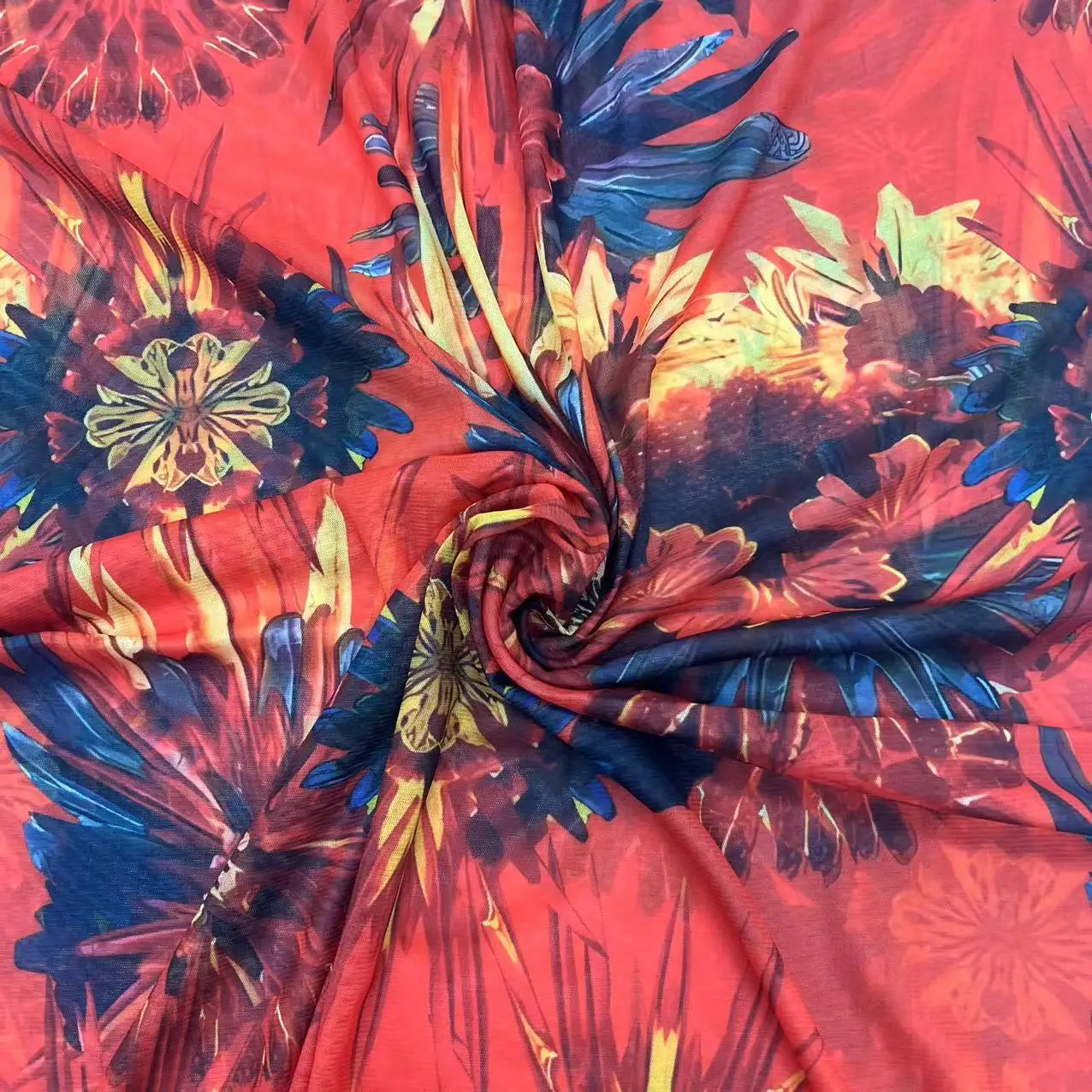OEM&ODM in stock custom patterns digital print fabric 100%polyester light and breathable Mesh Fabric for Clothing home textiles