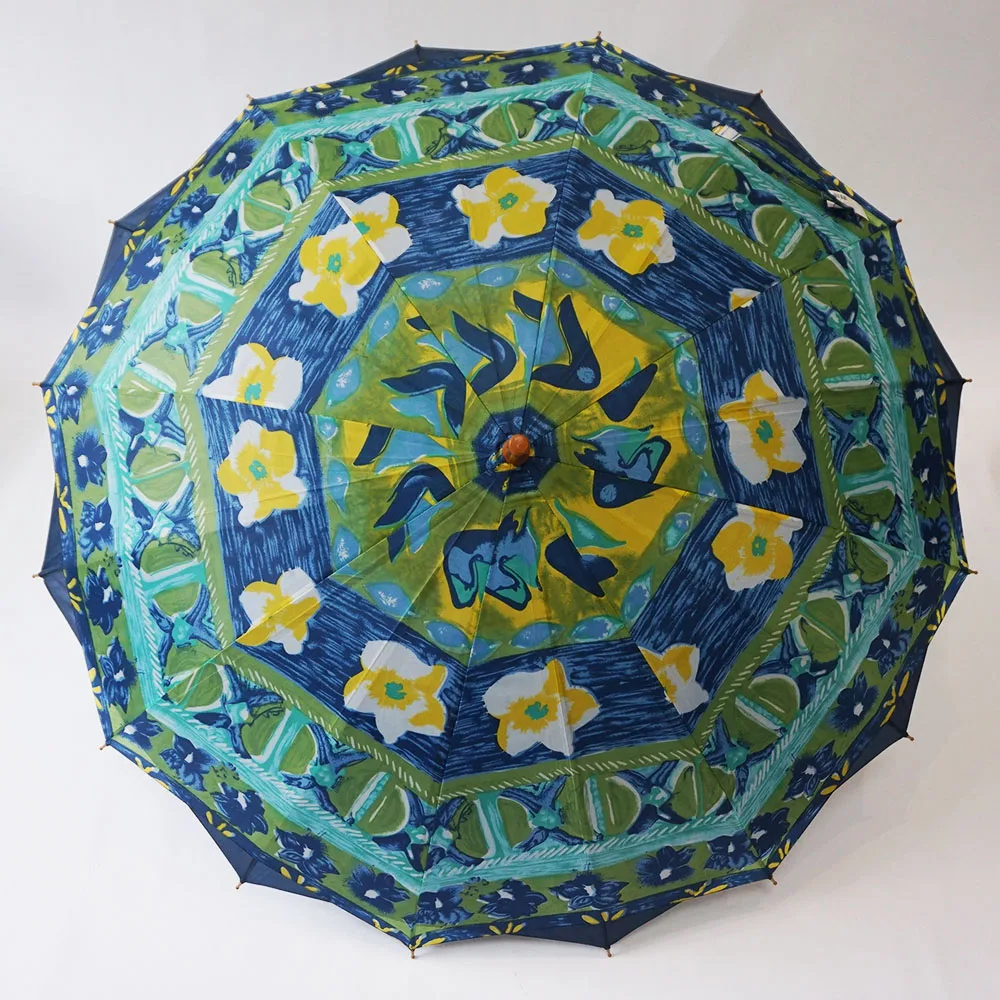 16 Ribs Straight Auto Open Double Layer Cheap Umbrella Customized Design With Silver Printing Leather Handle