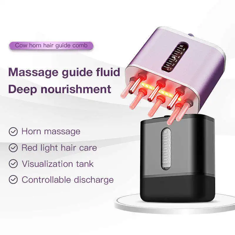 Hot Electric Head Massage Brush Hair Oil Applicator For Scalp Red Light Nourishing Scalp Ox Horn Hair Conditioning Liquid Comb