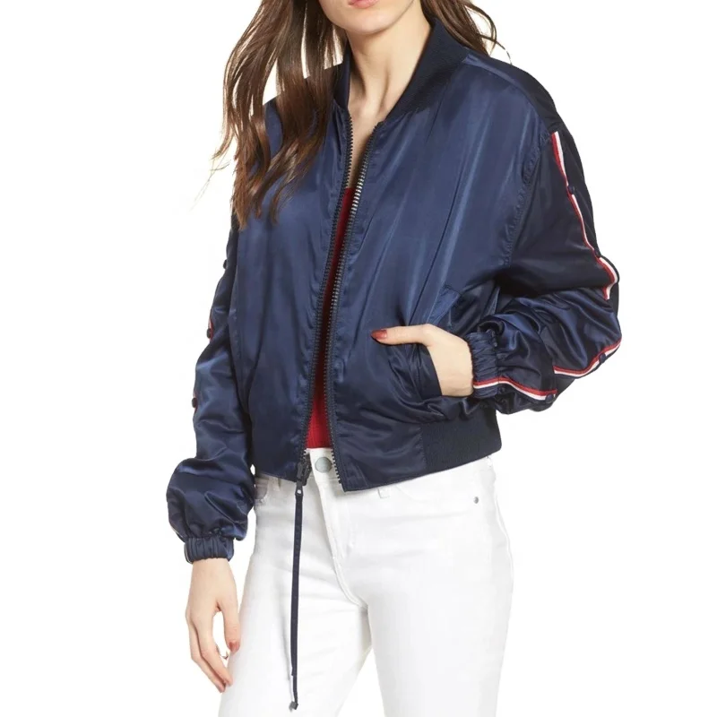 2022 Plus Size Blank Silk Satin Bomber Jacket Winter Fashion Jacket Women