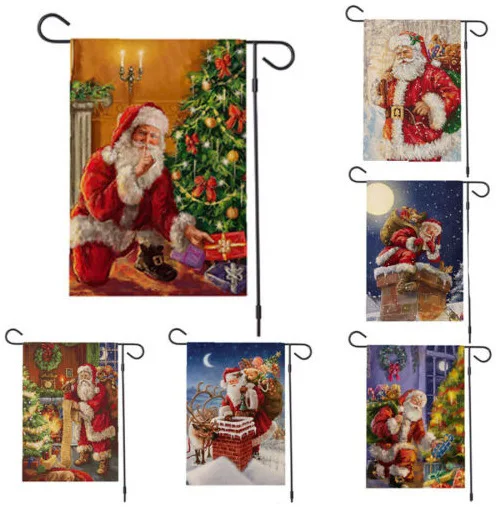 Manufacturers custom burlap garden flag christmas wholesale transfer printing fall burlap ruffle garden flag