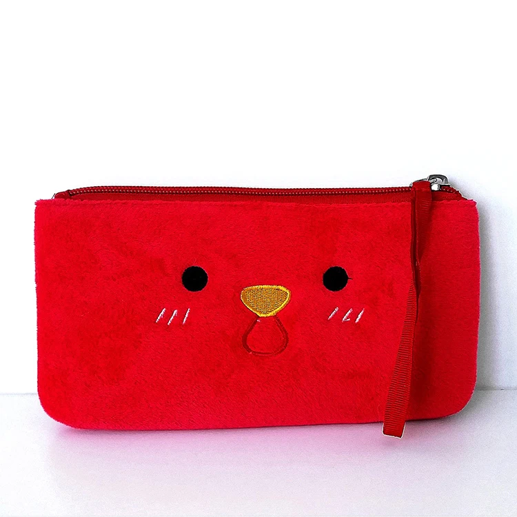 Wholesale funny school pupil plush red cartoon pen bags pencil case