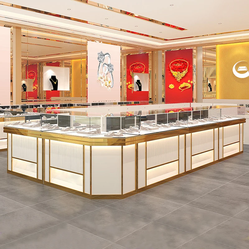 Custom LOGO Jewelry Cabinet Luxury Shop Ring Bracelet Watch Bangle Display Showcase Jewelry Store Counter