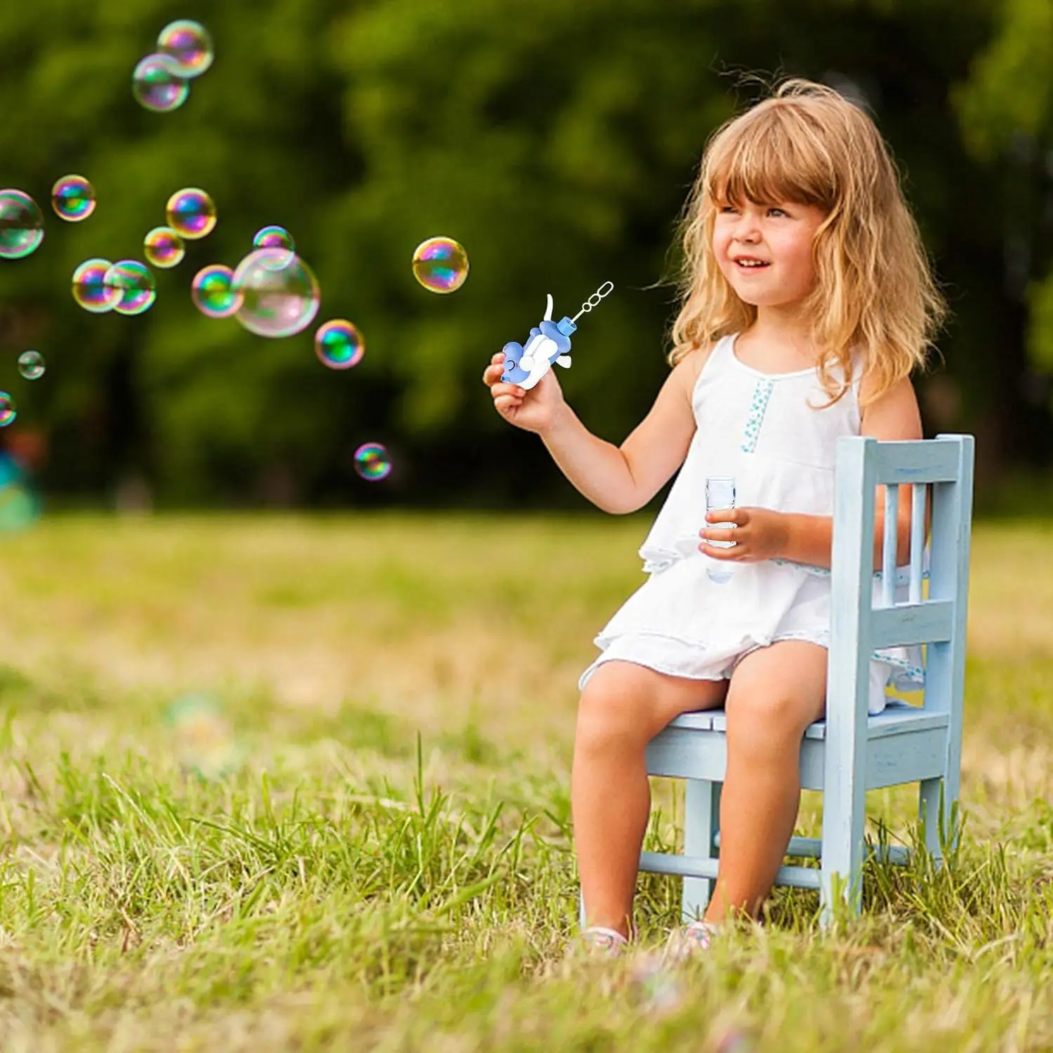 Summer Outdoor Toy Bubble Solution Portable Kids Soap Bubble Stick w/ Unicorn Fan for Party Favors Camping Backyard Swimming