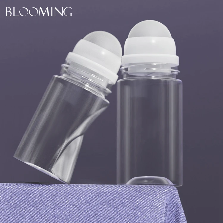 Skin 50ml soft touch clear PET plastic roll on bottle deodorant packaging container,perfume body oil bottle with roller ball