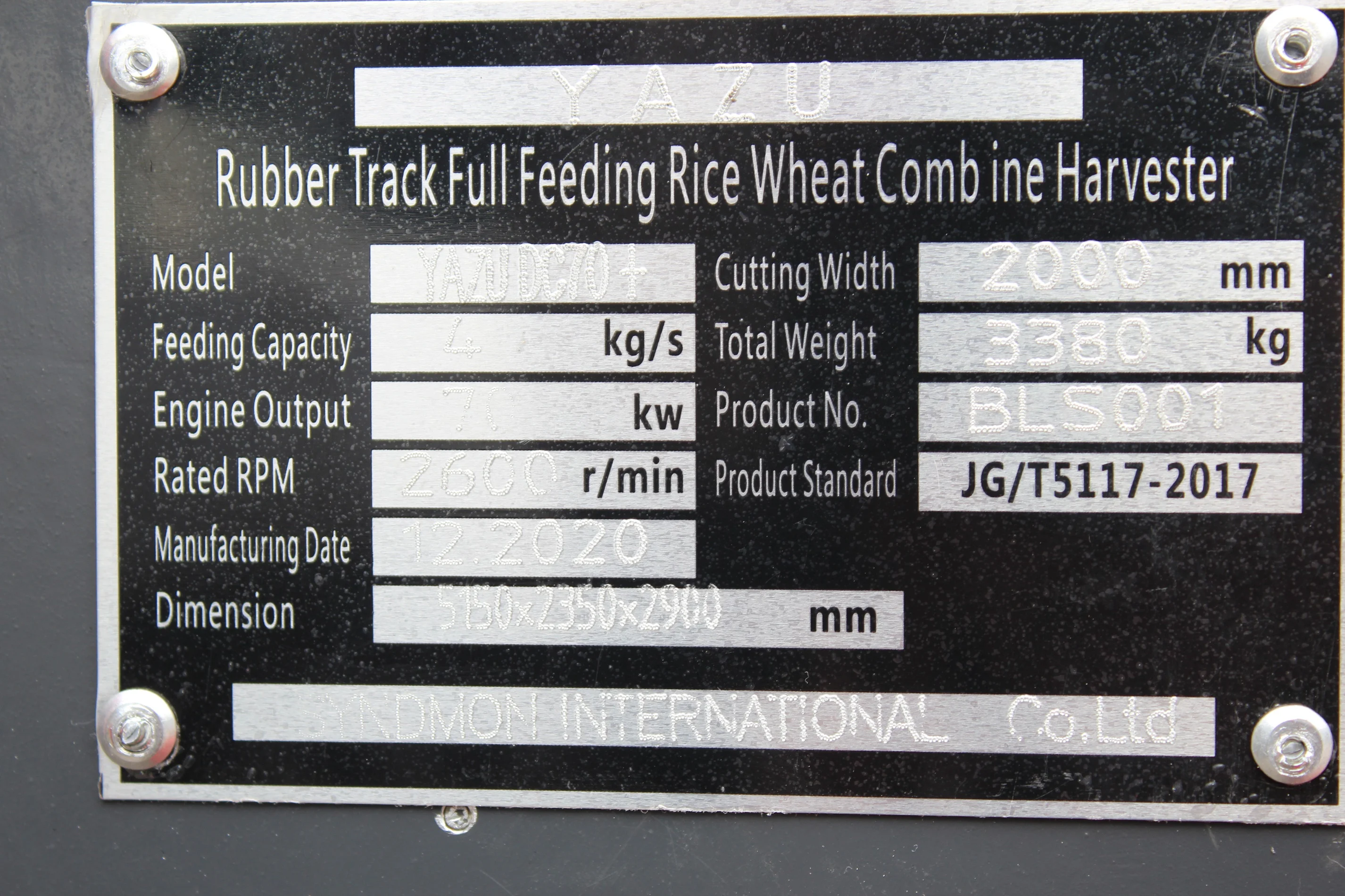 high quality YAZU harvetser chinese manufacturer combine harvester similar kubota DC70 with lifting chassis