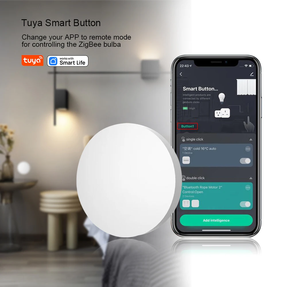 Смарт-кнопочный переключатель Tuya ZigBee беспроводной пульт дистанционного управления с одной клавишей
