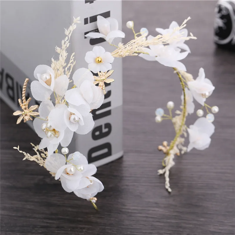 Handmade Headpiece Bridal Customized Diy Hair Accessories Leaf Flower Wedding Pearl Headbands With Ribbon