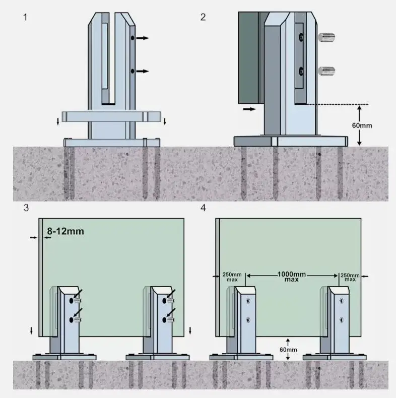Railing Clamp Glass Clip Floor Standing Stairs Pool Spigots Balustrade