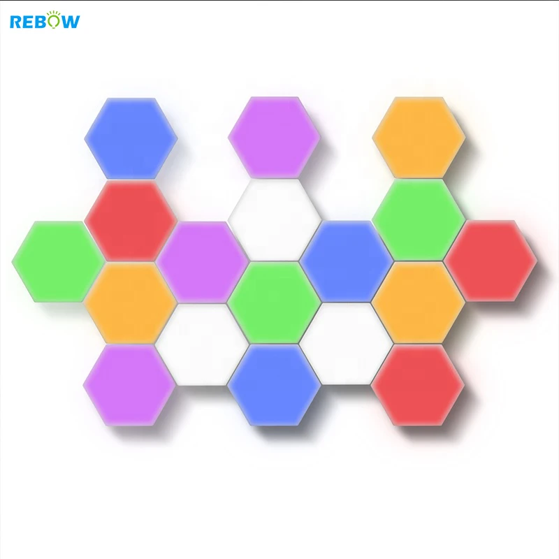 
Rebow drop shipping nordic modern minimalist magnetic RGB remote touch night honeycomb led hexagon light wall lamp 