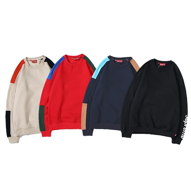 IHJ7008 2021 high quality crewneck sweatshirt long sleeve stitching contrast plus velvet unisex pullover