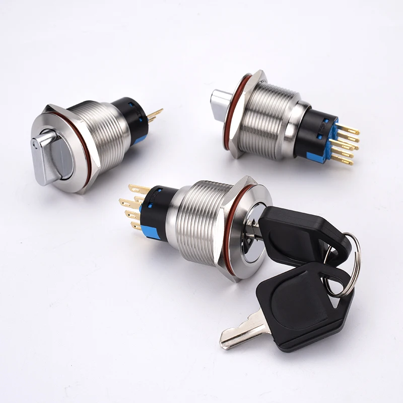 Stainless Steel Rotary Switch Push Button 7mm/8mm/12mm/16mm/19mm ON-OFF 2 Position Black Color 24V Max. Voltage 10A Max. Control