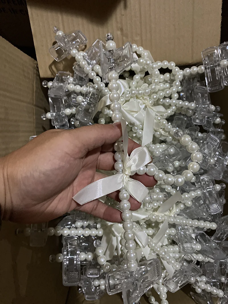 Wholesale Pearl Clothes Pants Hangers Bowknot Beaded Wedding Home Shop Daily Clothes Rack