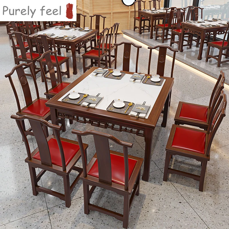 PurelyFeel Chinese Style Design Cafe Booth Seating Restaurant Table And Chairs Set wood High Back Bench furniture
