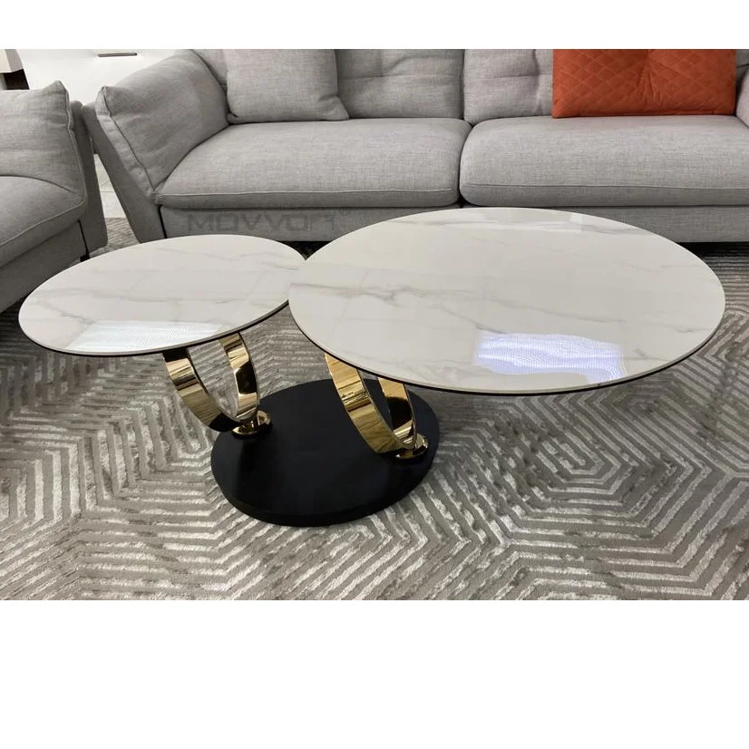 Best selling promotional swivel round glass top chromed silver ring coffee table rotary