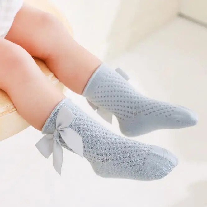 High Quality Infant Summer Breathable Socks Fashion Design Bowknot Solid Color Baby Socks