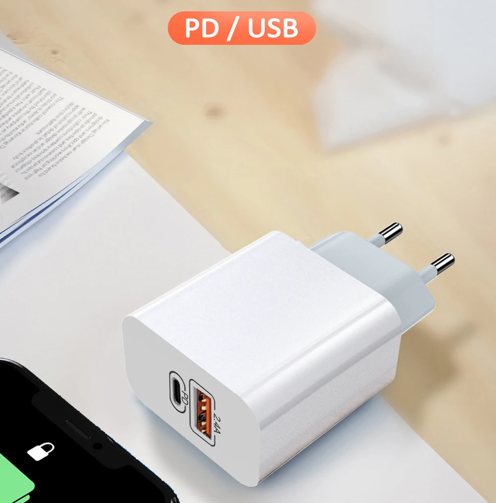 2in1 2 в 1 12 Вт Тип c PD КК быстрой зарядки сотового телефона usb настенного зарядного устройства type-c USB настенное зарядное устройство
