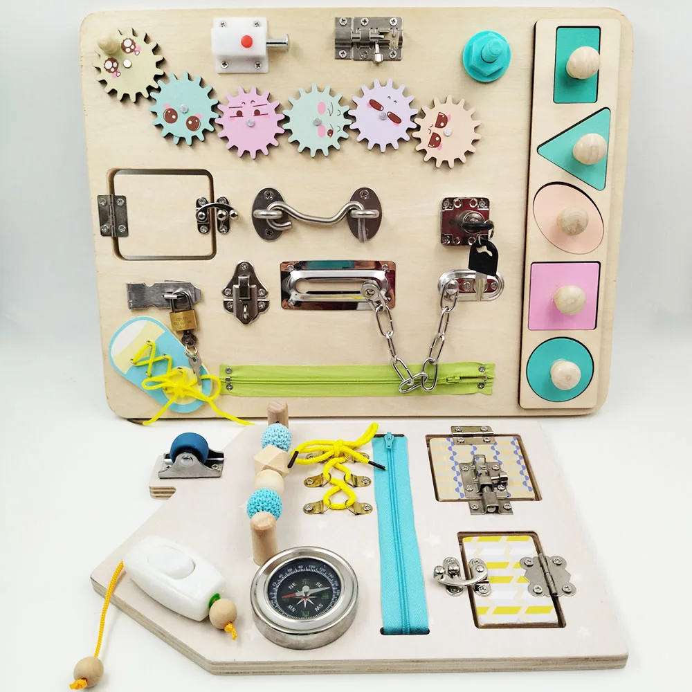 PT Custom Montessori Wooden Busy Board Parts For Toddlers Fine Motor Skills Activity Busy Board Montessori Kids Busy Board