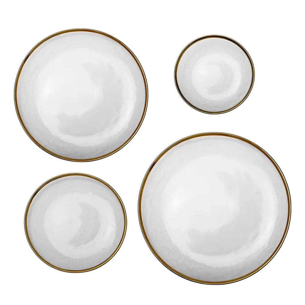 Высокое качество оптом золотой обод круглый плоский Большой Стеклянный под пластину