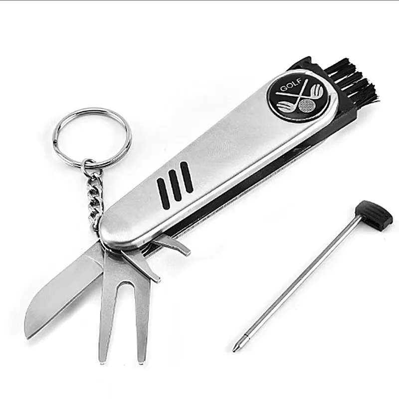 Tee Off Golf Tool  metal golf pitch fork golf repair tool with brush and  magnetic ball marker